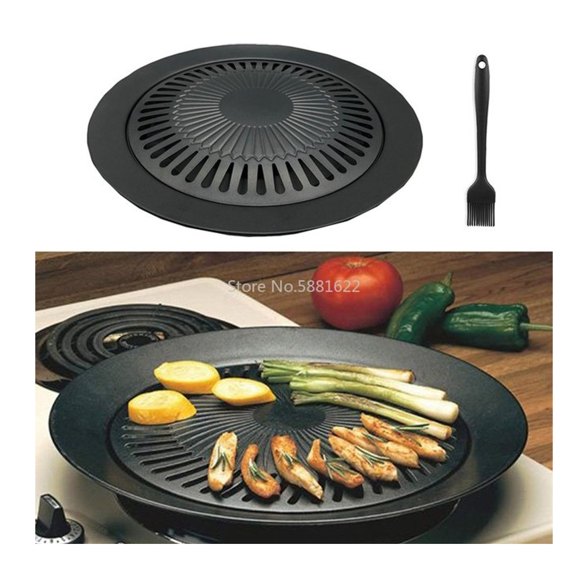 Tragbare Koreanische Gasgrill Pfanne aus Gusseisen in Schwarz für Outdoor und Haushalt - Bild 1