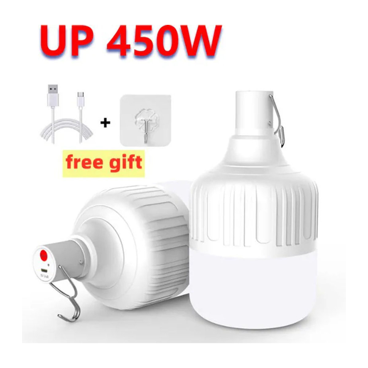 Tragbare LED-Campinglampe mit Haken: Wiederaufladbare Notfall-Glühbirne und Hochleistungs-Zeltlaterne für Outdoor, Wandern und Angeln - Bild 1