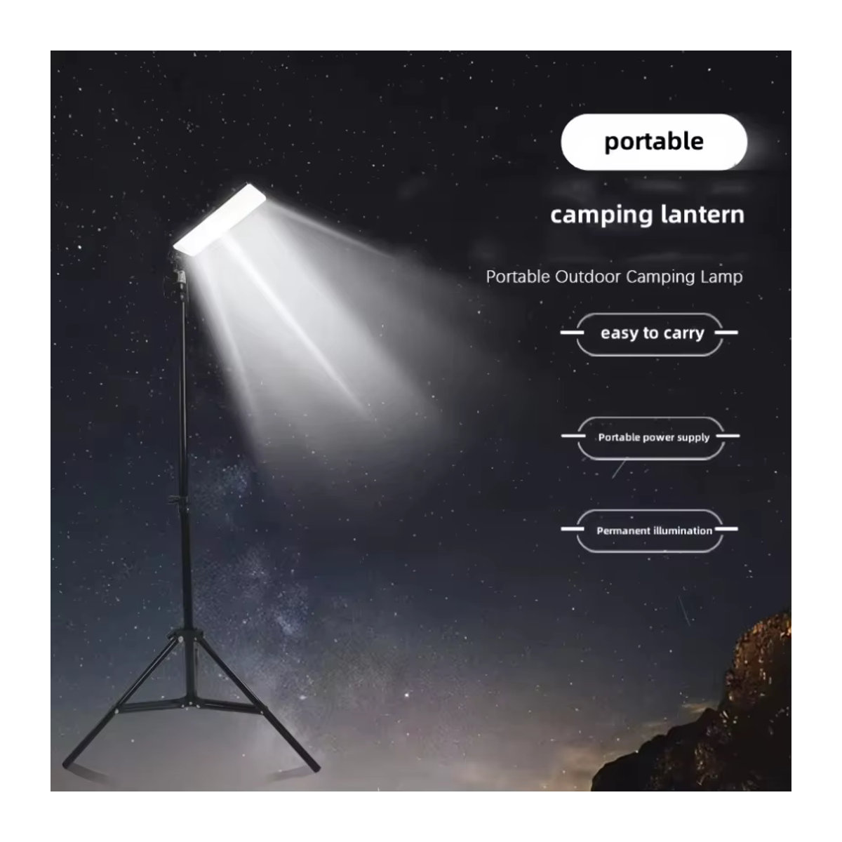 Tragbare LED Outdoor Camping Lampe mit USB-Anschluss und Teleskop-Stativ als faltbarer Scheinwerfer für Picknick und Freizeitanwendungen - Bild 2