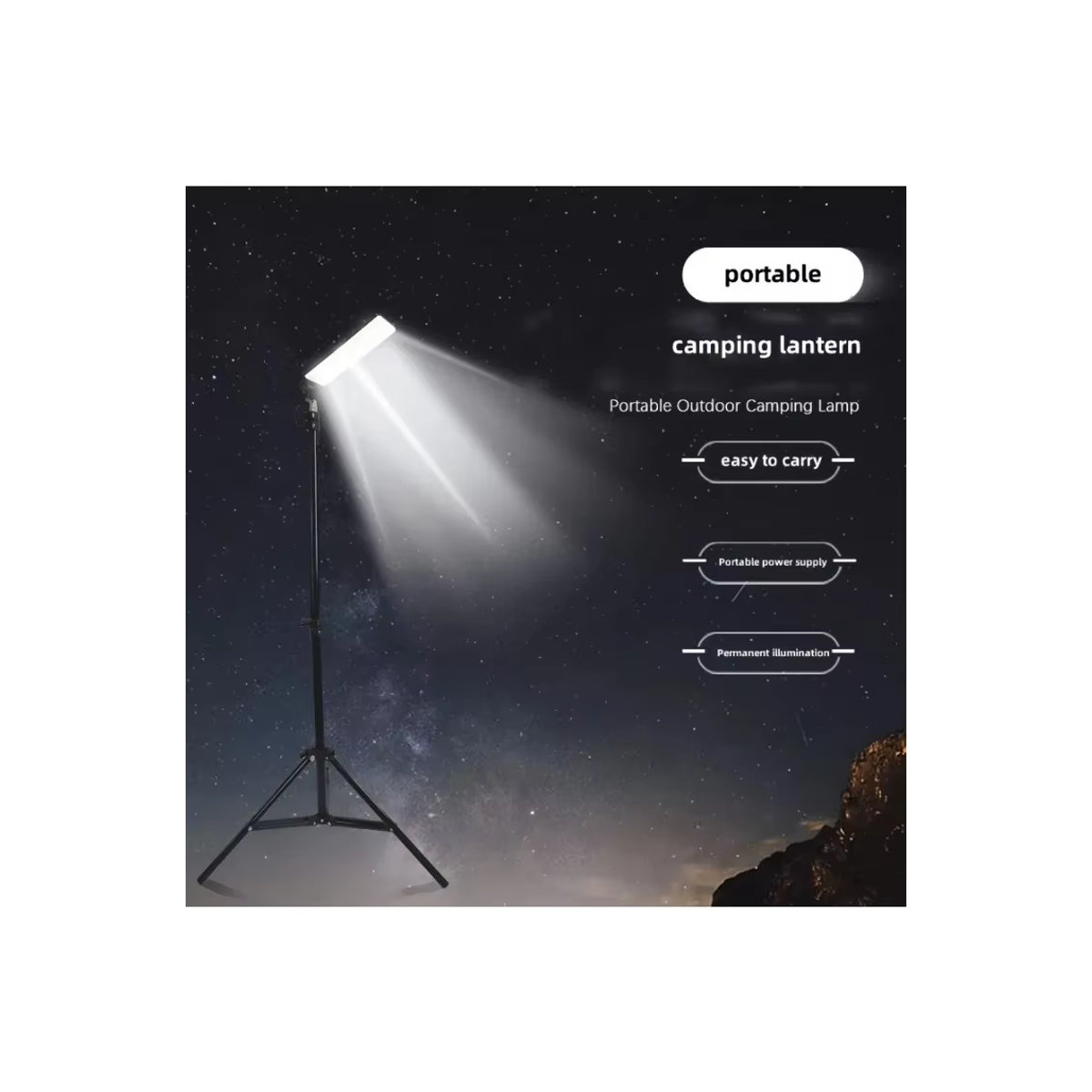 Tragbare LED Outdoor Camping Lampe mit USB-Anschluss und Teleskop-Stativ als faltbarer Scheinwerfer für Picknick und Freizeitanwendungen - Bild 5