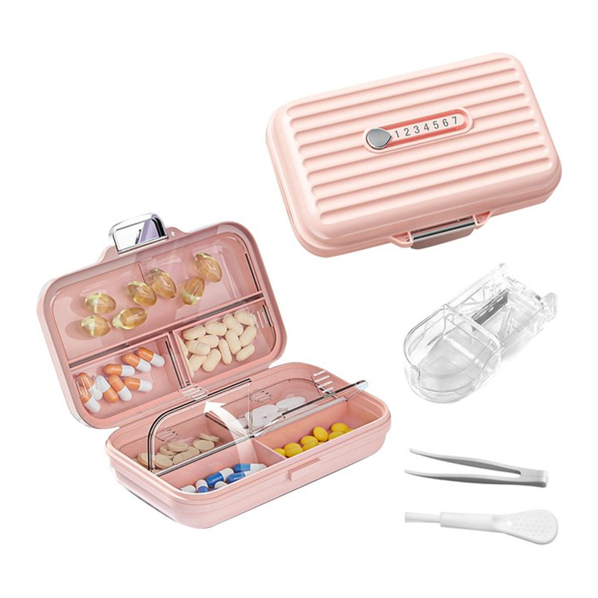 Tragbare Mini Pillendose von buyyes in Rosa im minimalistischen Design für Vitamine und Medikamente auf Reisen - Bild 1