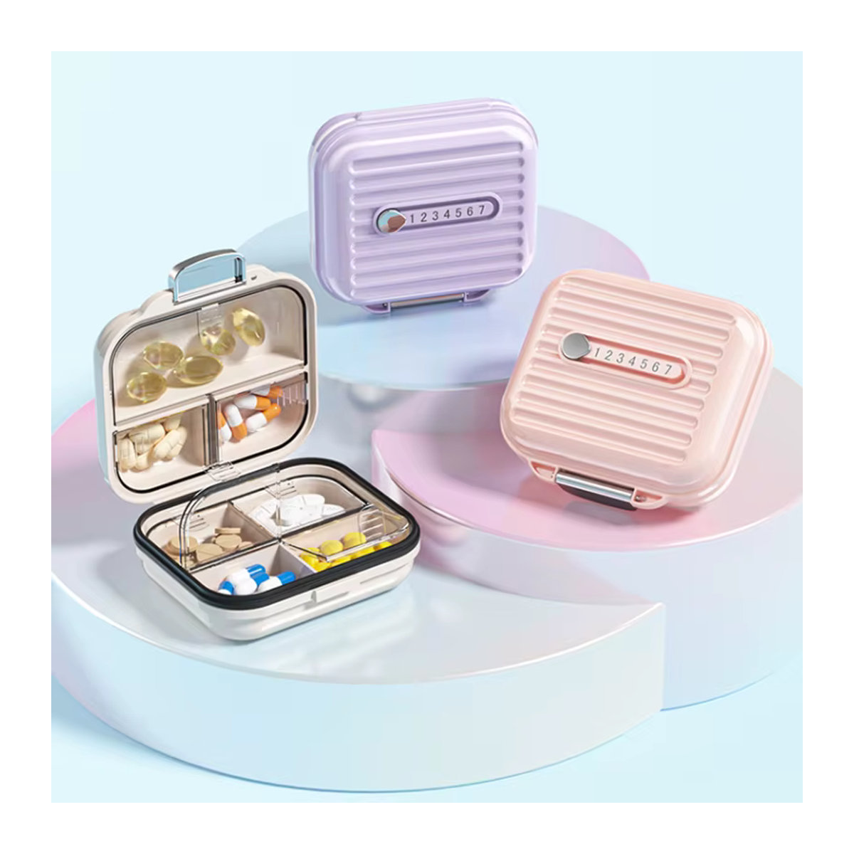Tragbare Mini Pillendose von buyyes in Rosa im minimalistischen Design für Vitamine und Medikamente auf Reisen - Bild 2