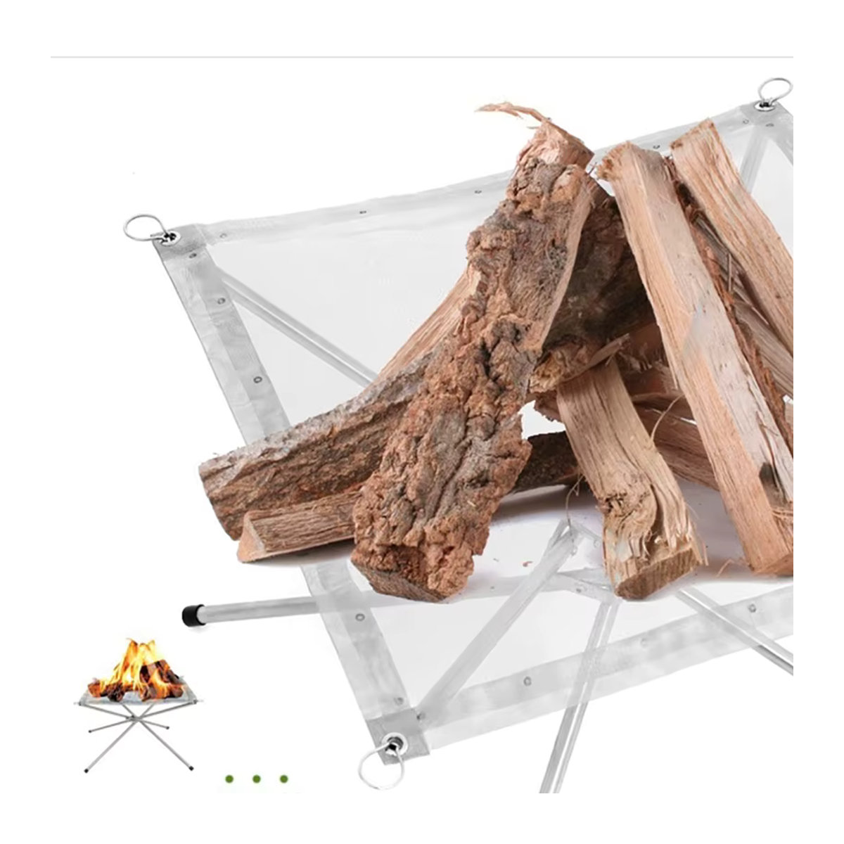 Tragbare Outdoor-Feuerstelle aus silbernem Stahlgeflecht zum Zusammenklappen für Camping und Garten - Bild 3