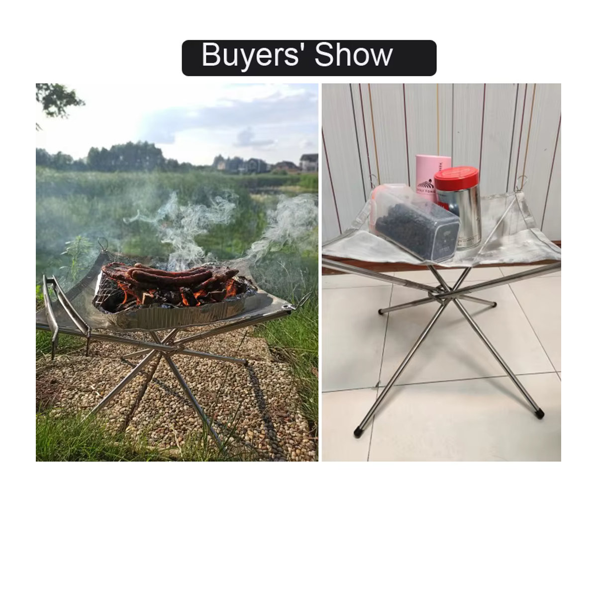 Tragbare Outdoor-Feuerstelle aus silbernem Stahlgeflecht zum Zusammenklappen für Camping und Garten - Bild 6