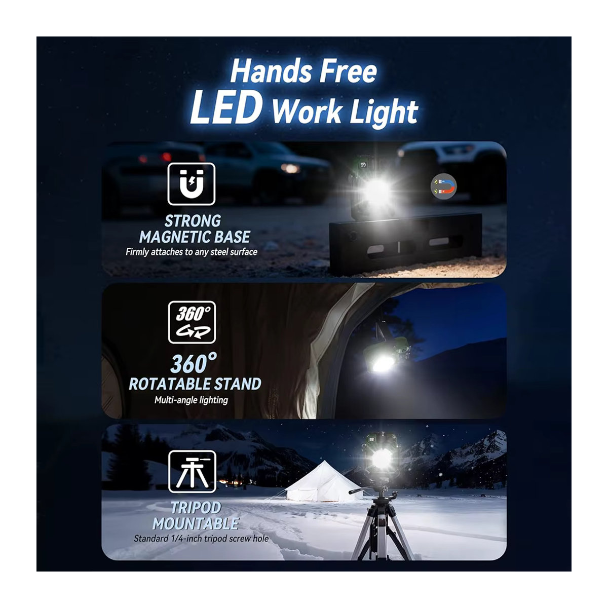 Tragbare Solar-Campinglampe mit Magnet und verstellbarem Halter, wiederaufladbare LED-Outdoor-Laterne für Zelt, Wandern und Notfälle - Bild 5