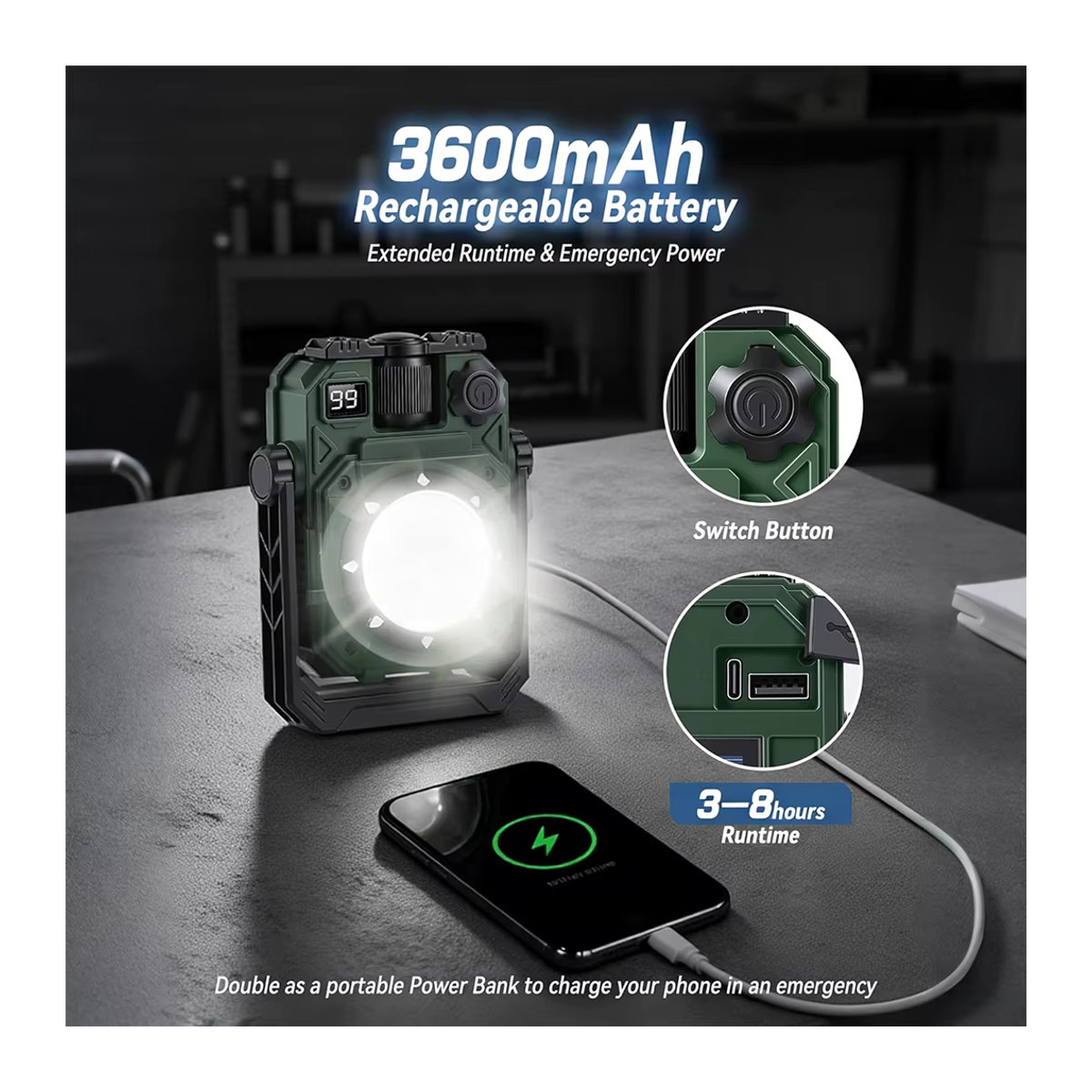 Tragbare Solar-Campinglampe mit Magnet und verstellbarem Halter, wiederaufladbare LED-Outdoor-Laterne für Zelt, Wandern und Notfälle - Bild 6