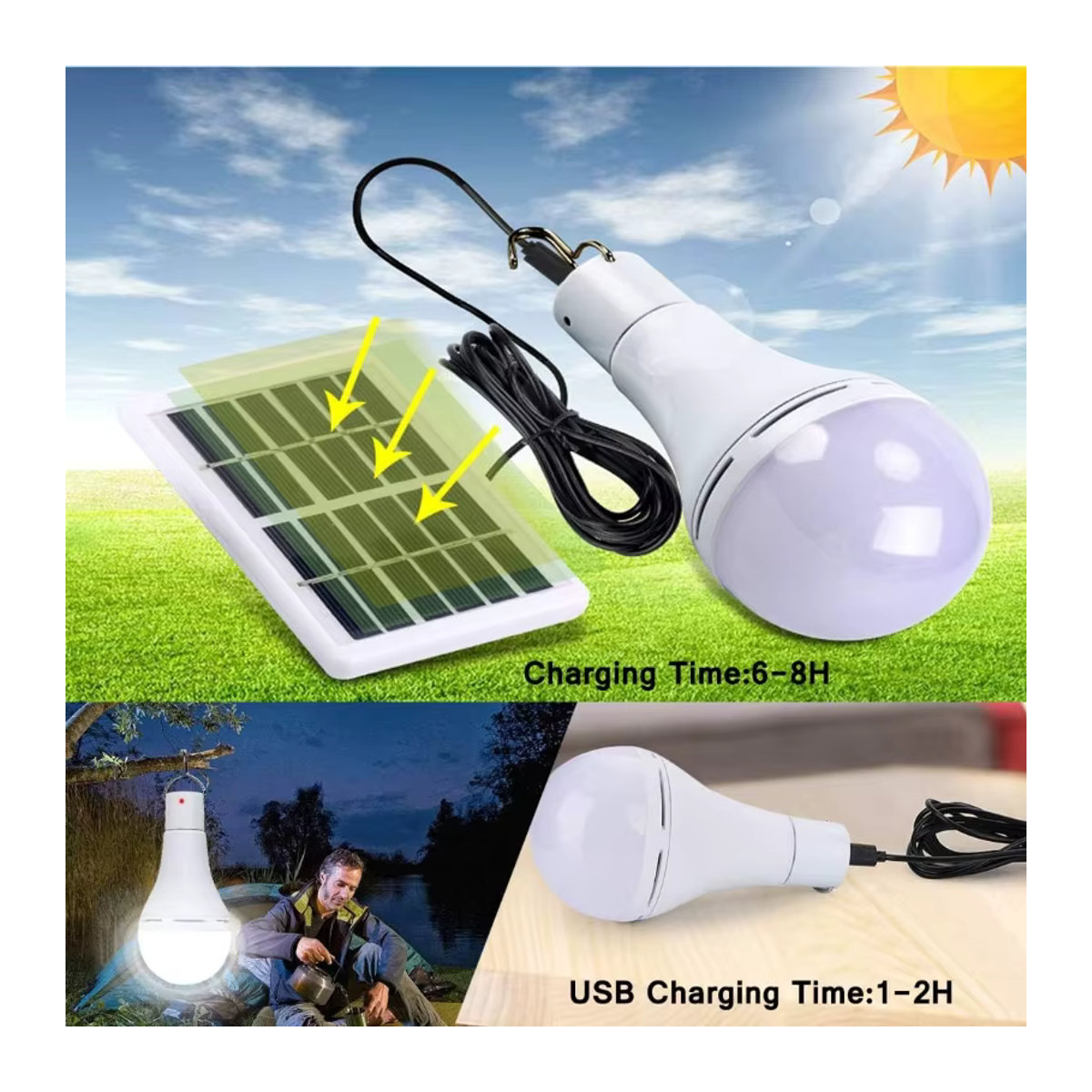 Tragbare Solar-LED-Lampe in Weiß mit USB-Aufladung und wasserdichtem Design für Garten, Terrasse und Outdoor-Aktivitäten - Bild 2