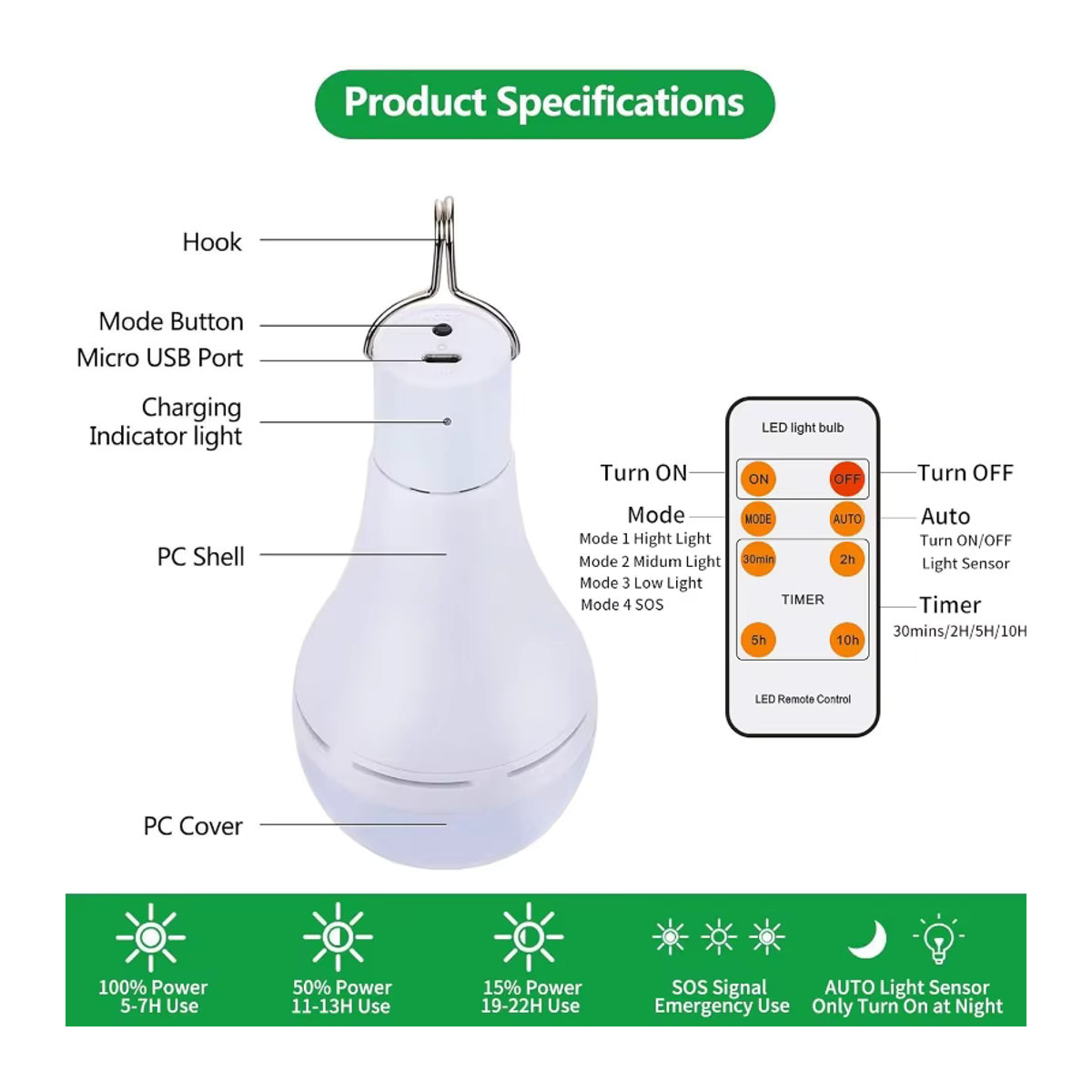 Tragbare Solar-LED-Lampe in Weiß mit USB-Aufladung und wasserdichtem Design für Garten, Terrasse und Outdoor-Aktivitäten - Bild 3