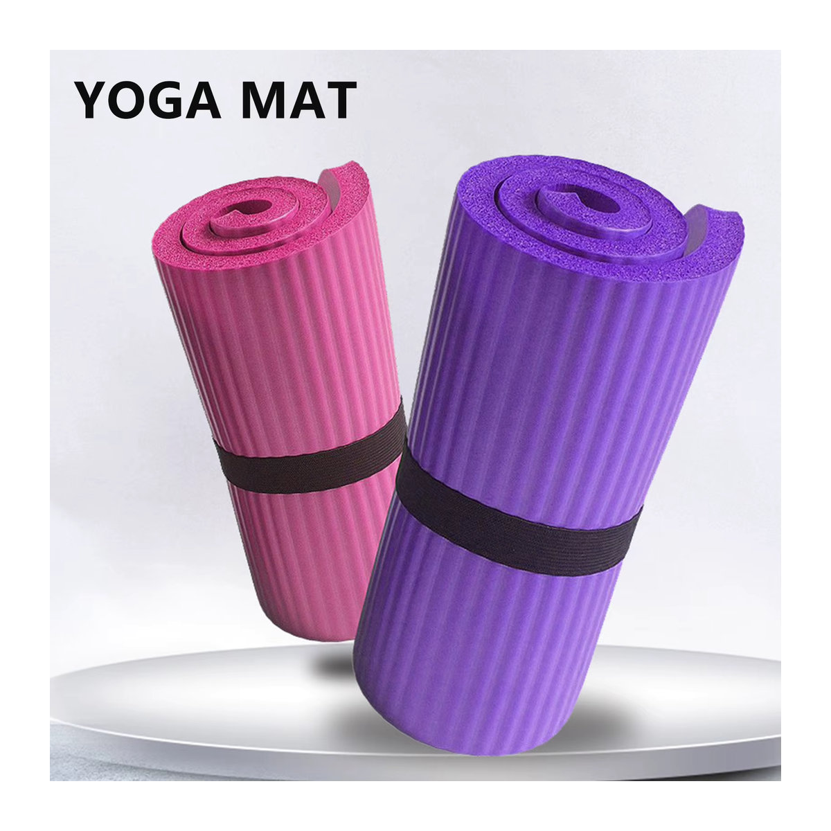 Tragbare Yoga Matte aus NBR für Fitness, Pilates und Rehabilitation, B/T/H: 60 x 25 x 1,5 cm, Farben: Rosa oder Schwarz - Bild 2