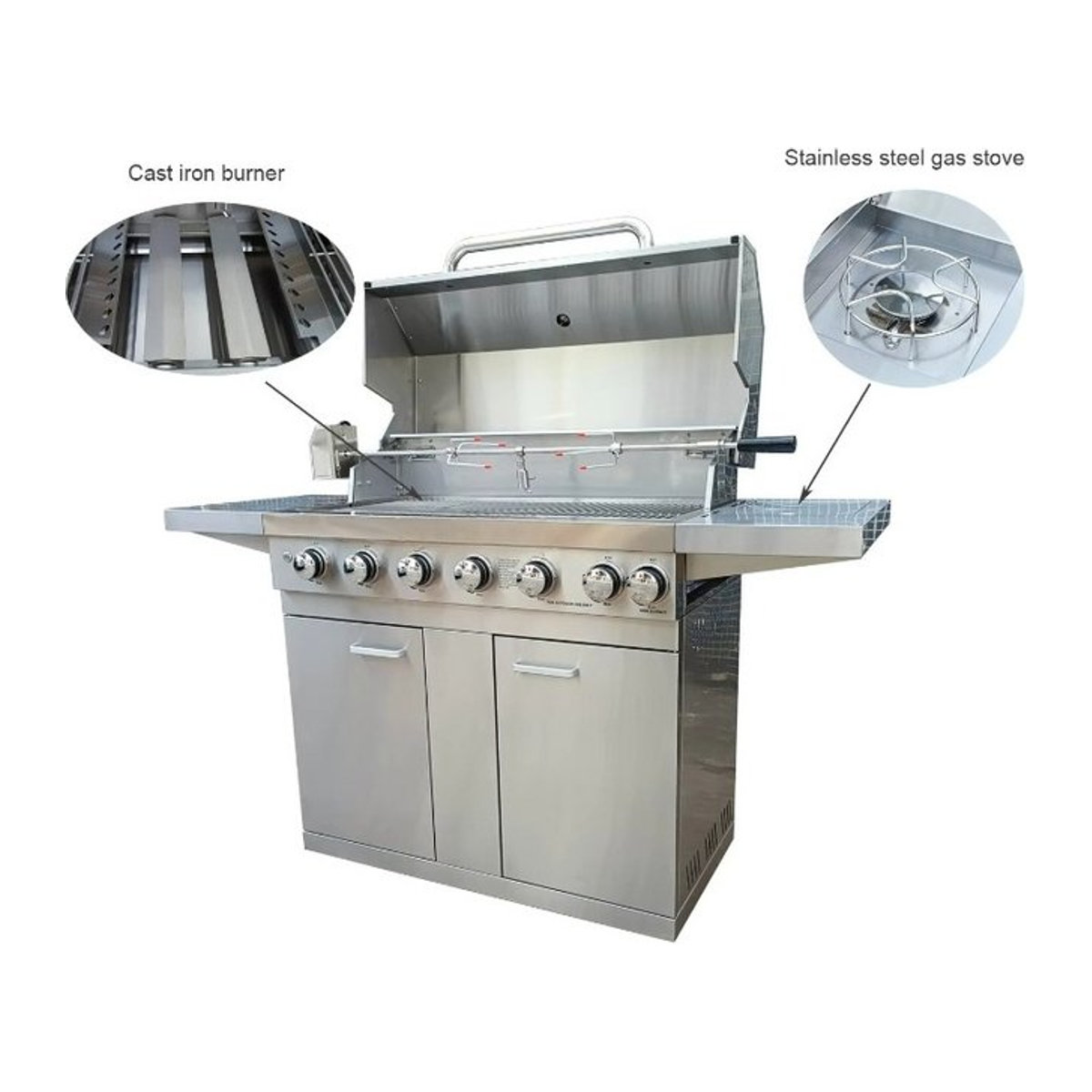Tragbarer 6-Brenner-Gasgrill aus Edelstahl und Stahl-Emaille für Outdoor und Camping - Bild 1