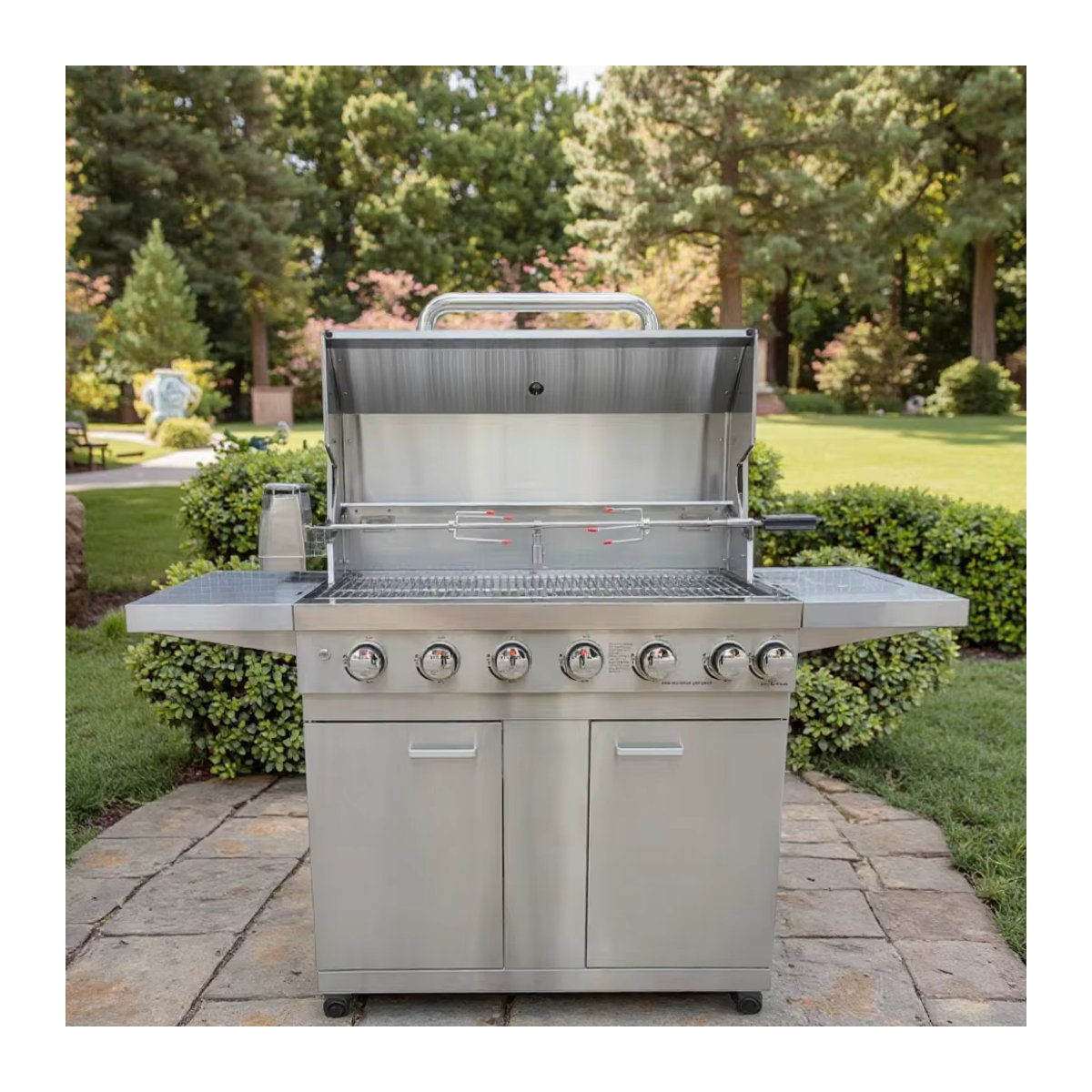 Tragbarer 6-Brenner-Gasgrill aus Edelstahl und Stahl-Emaille für Outdoor und Camping - Bild 2