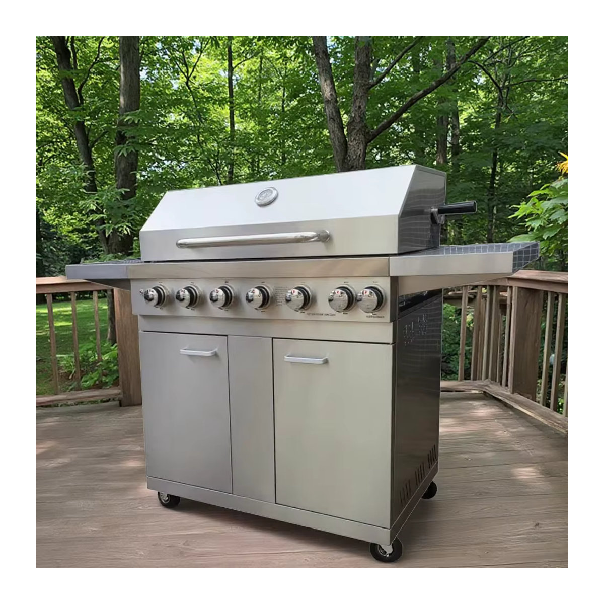 Tragbarer 6-Brenner-Gasgrill aus Edelstahl und Stahl-Emaille für Outdoor und Camping - Bild 3