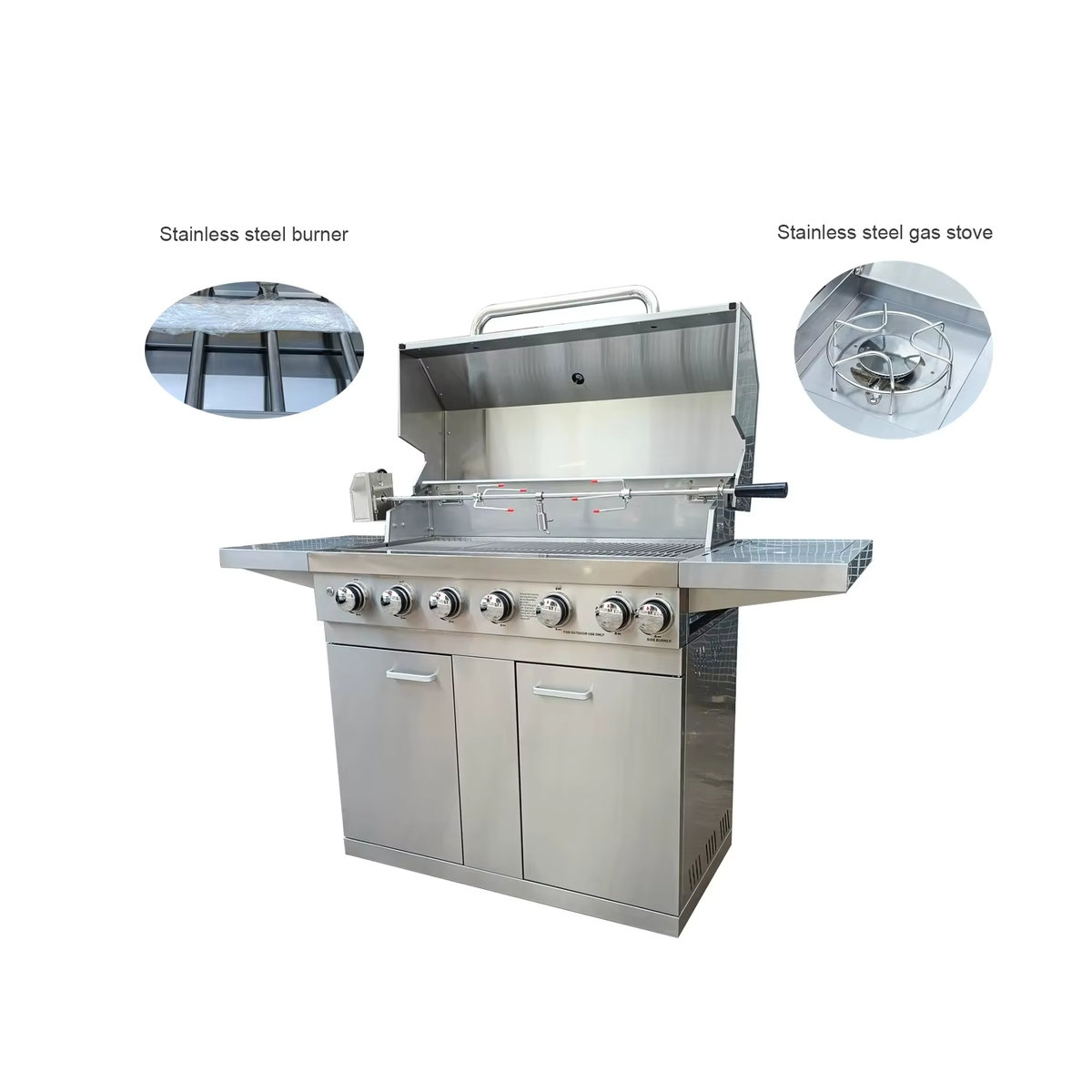 Tragbarer 6-Brenner-Gasgrill aus Edelstahl und Stahl-Emaille für Outdoor und Camping - Bild 4