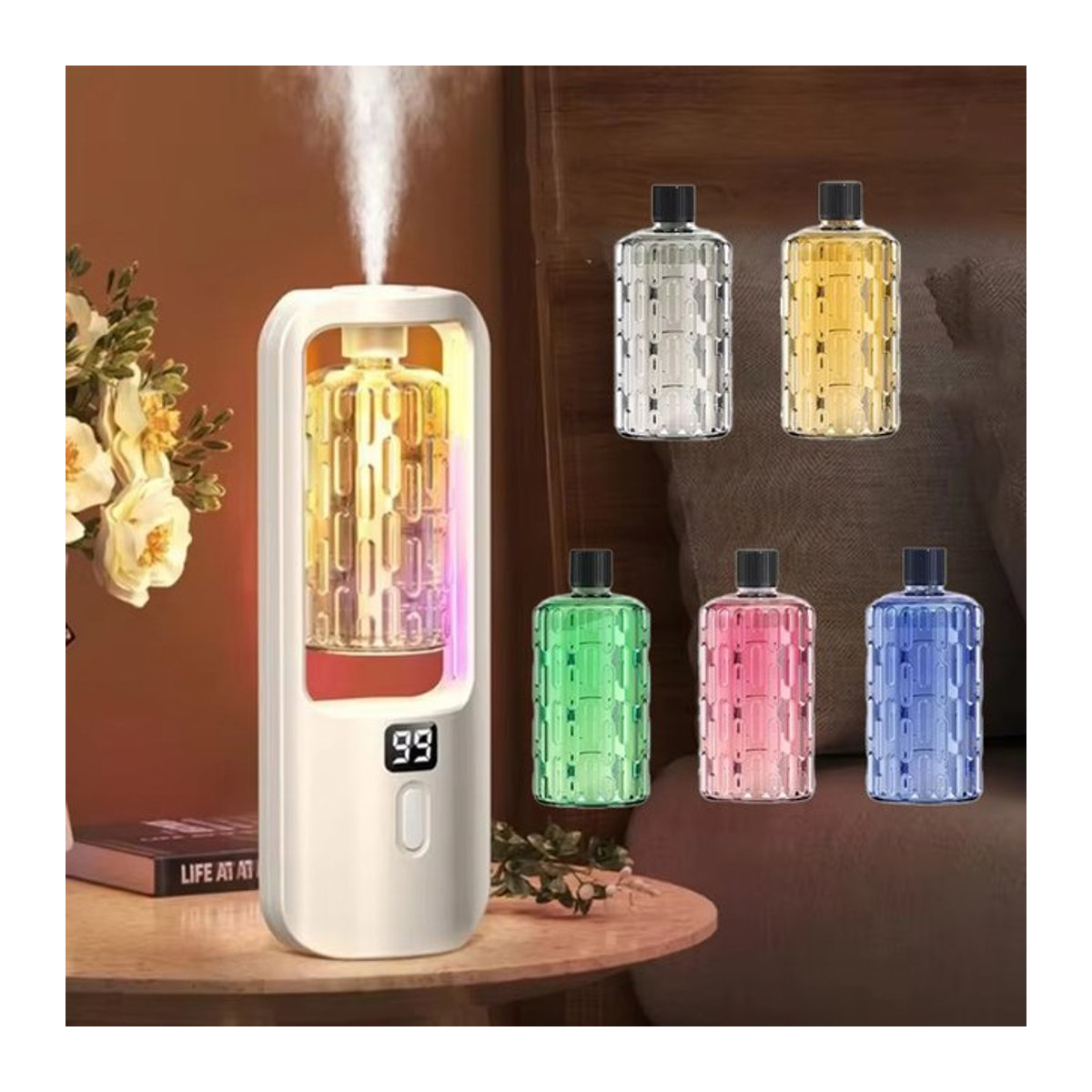 Tragbarer Aroma-Diffusor in Weiß für ätherische Öle, wandmontierter Luftbefeuchter und Lufterfrischer im modernen geometrischen Design - Bild 1