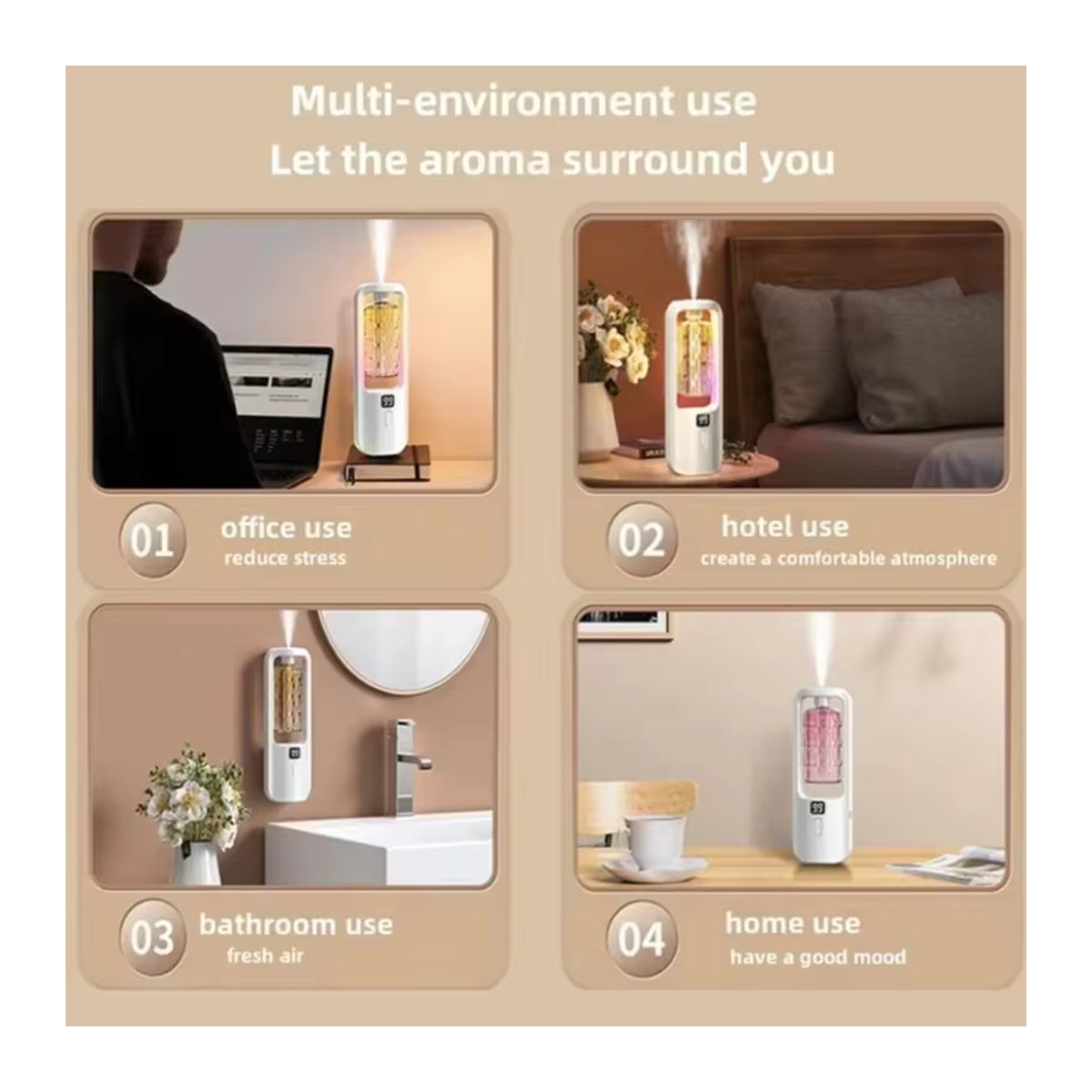 Tragbarer Aroma-Diffusor in Weiß für ätherische Öle, wandmontierter Luftbefeuchter und Lufterfrischer im modernen geometrischen Design - Bild 6