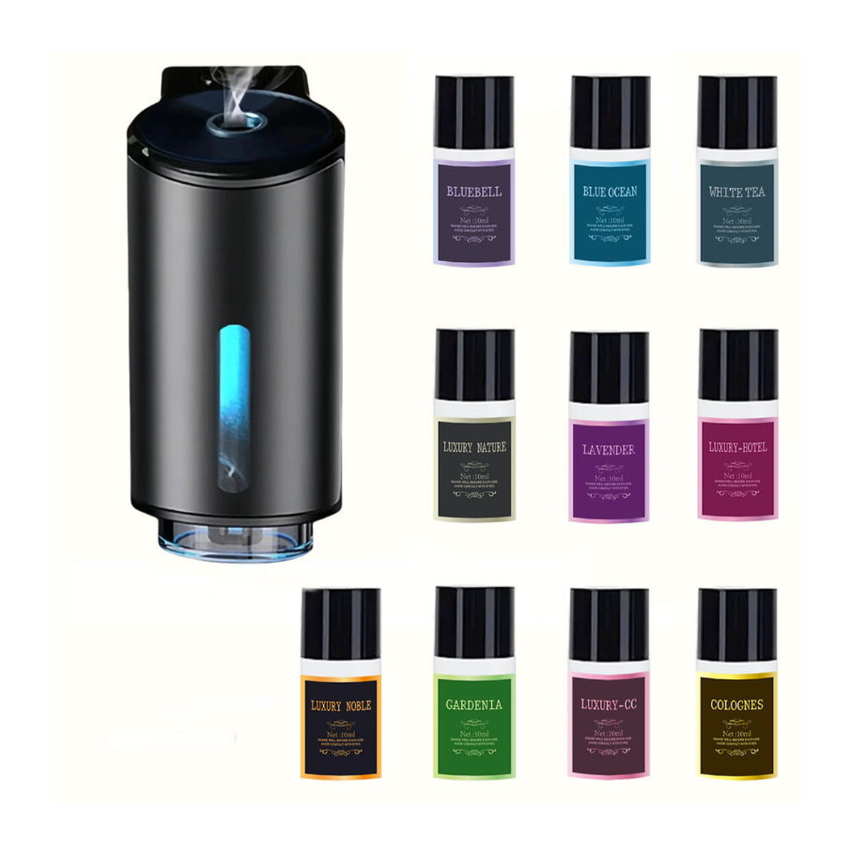 Tragbarer Auto-Lufterfrischer in Schwarz mit drei einstellbaren Intensitätsstufen und Aromatherapie-Funktion - Bild 1
