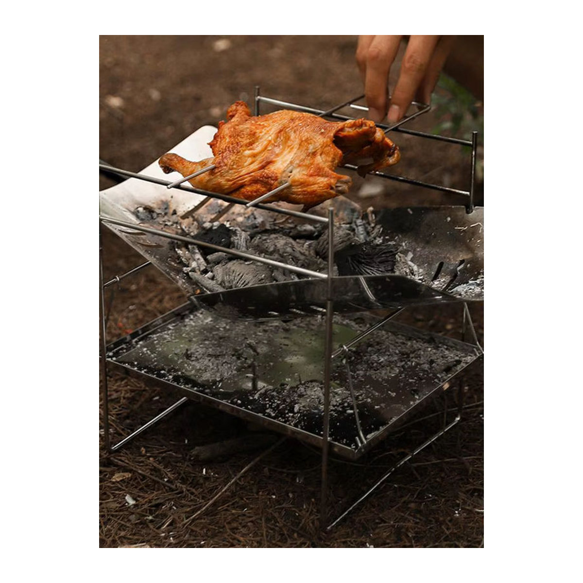 Tragbarer Camping-Grill aus Edelstahl mit klappbarem Holzofen für das Lagerfeuer im Freien - Bild 7