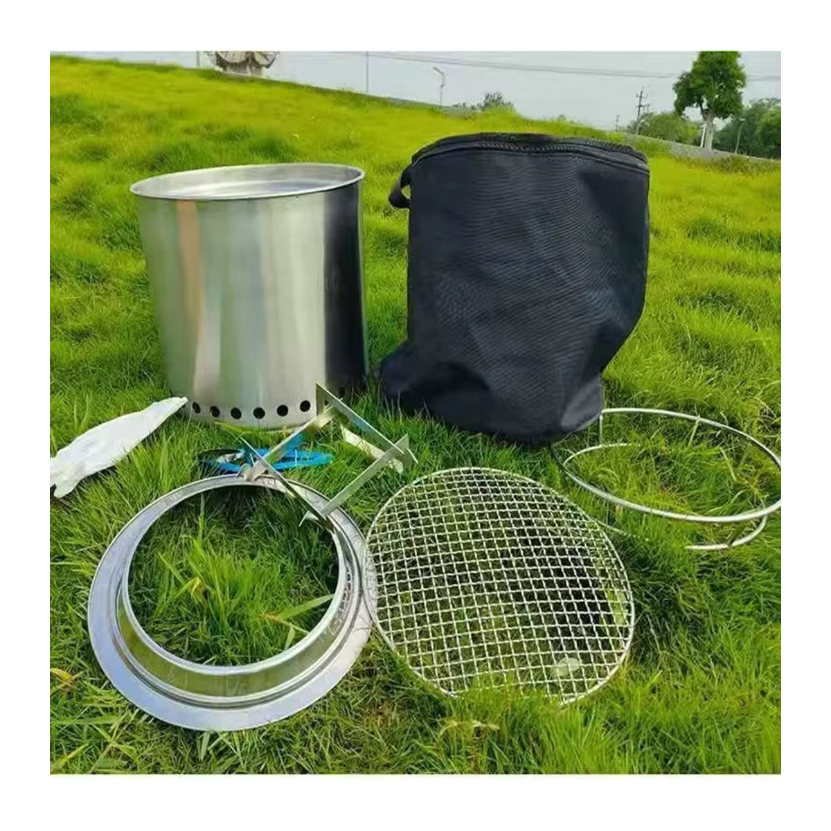 Tragbarer Campingkocher aus Edelstahl 304 in Silber, winddichter Brennholzofen für den Außenbereich und Picknick - Bild 5