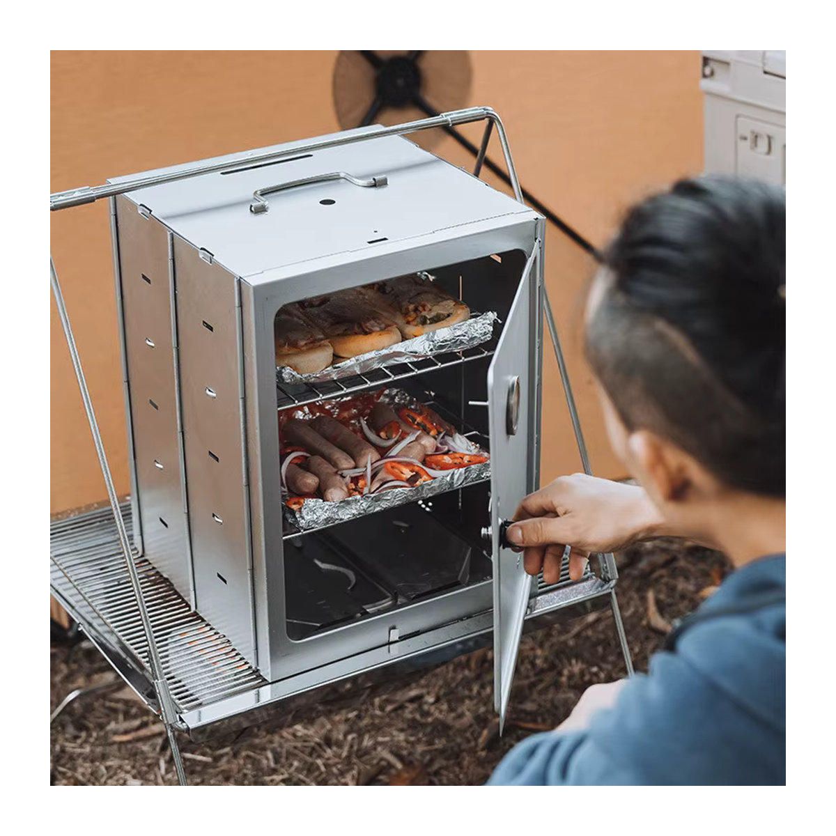 Tragbarer Edelstahl Campingofen zum Backen und Grillen für Outdoor, Picknick und BBQ - Bild 6
