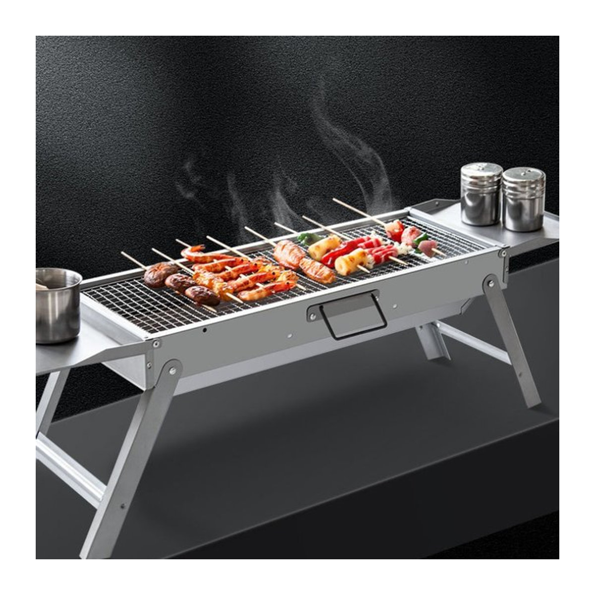 Tragbarer Edelstahl Holzkohlegrill für Outdoor und Haushalt mit Klappfunktion - Bild 1