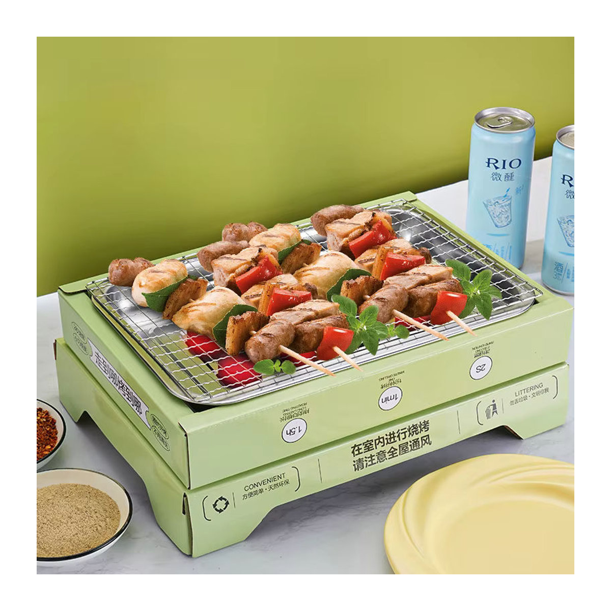 Tragbarer Einweg-Holzkohlegrill aus Metall in Grün für Picknick und Outdoor-Einsätze - Bild 2