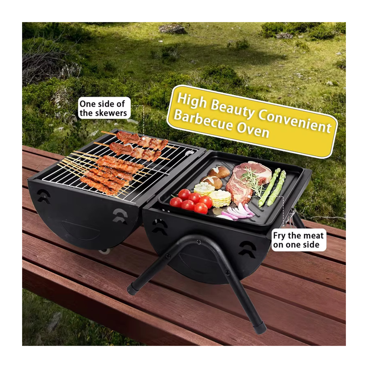 Tragbarer Holzkohlegrill aus Metall für Camping, Picknick und Garten in Schwarz oder Weiß - Bild 4