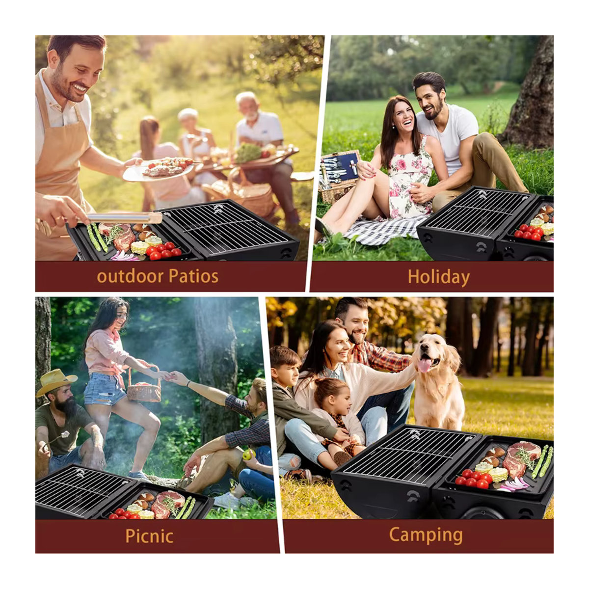 Tragbarer Holzkohlegrill aus Metall für Camping, Picknick und Garten in Schwarz oder Weiß - Bild 6