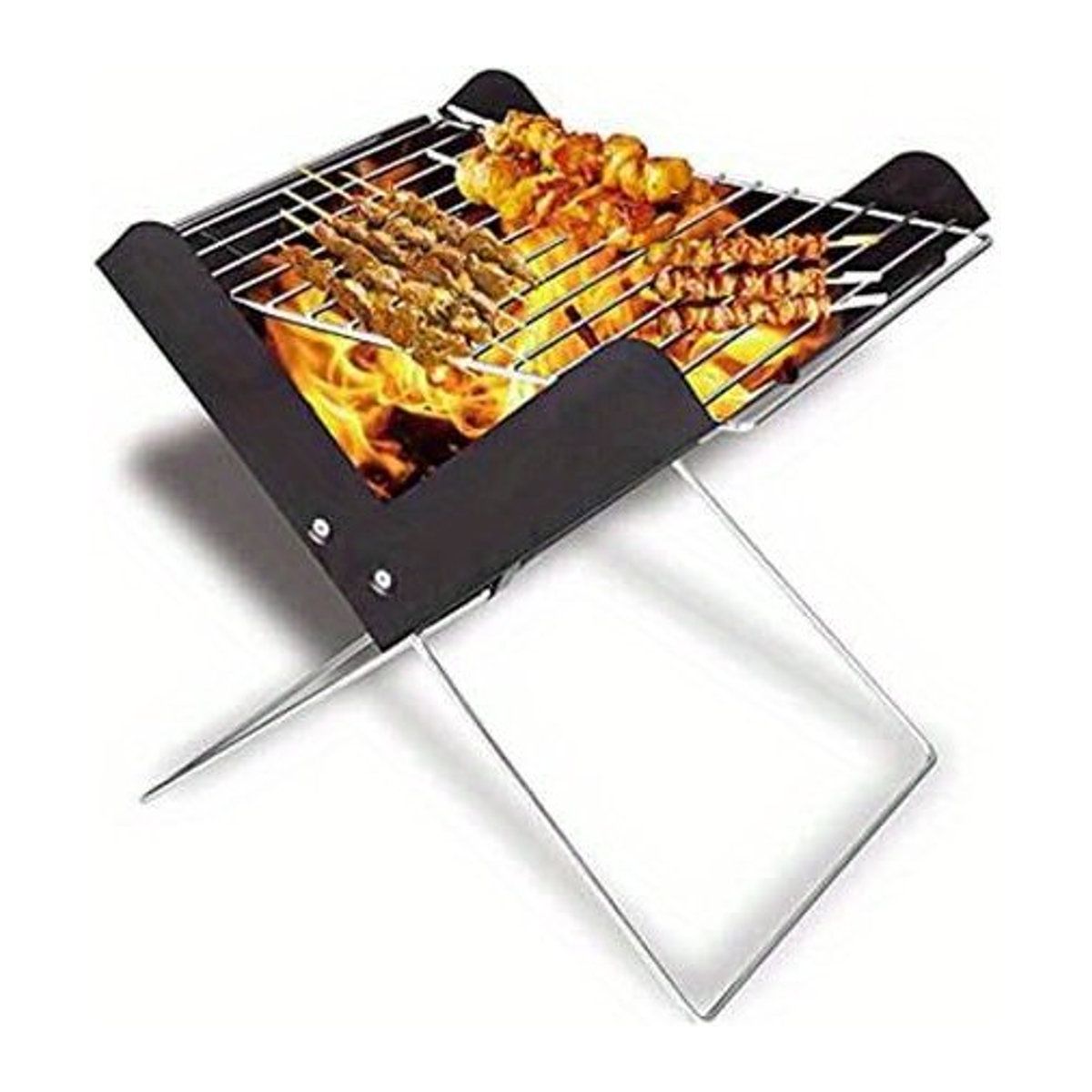 Tragbarer Holzkohlegrill in Notebook-Form aus Metall, schwarz, zusammenklappbar für Camping und Terrasse - Bild 1