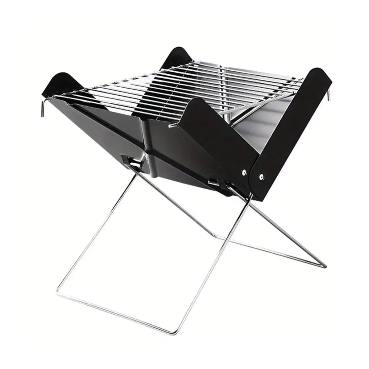 Tragbarer Holzkohlegrill in Notebook-Form aus Metall, schwarz, zusammenklappbar für Camping und Terrasse - Bild 2