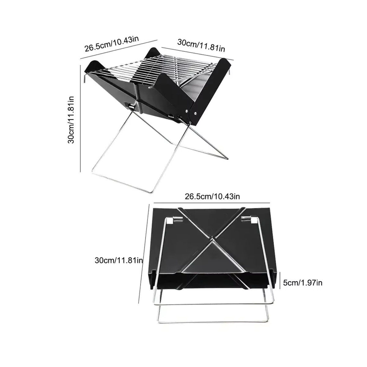 Tragbarer Holzkohlegrill in Notebook-Form aus Metall, schwarz, zusammenklappbar für Camping und Terrasse - Bild 3