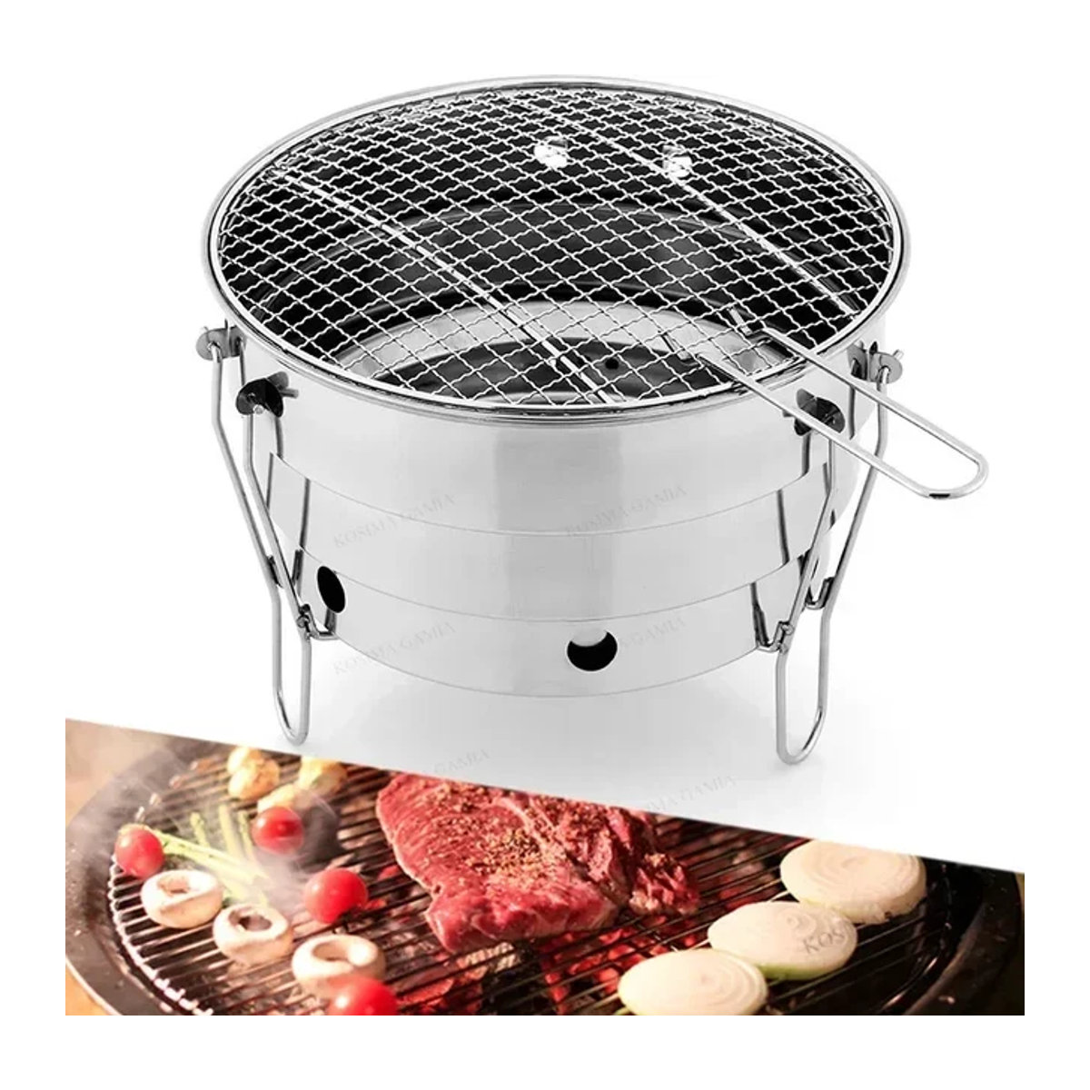 Tragbarer Klappbarer Holzkohlegrill aus Edelstahl mit Grillnetz für Outdoor und Camping - Bild 1