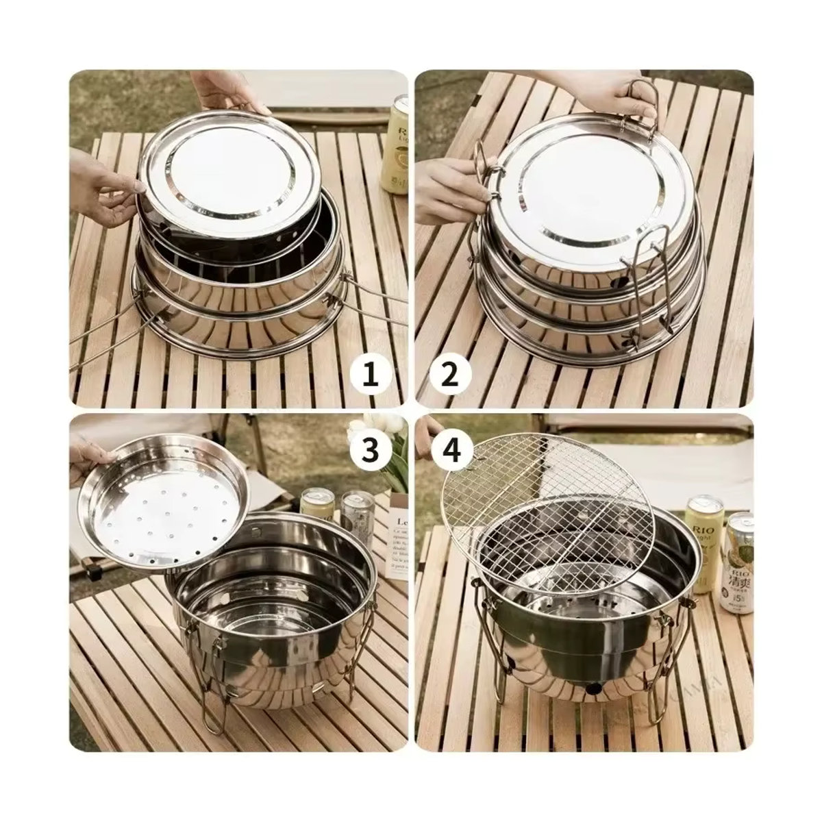 Tragbarer Klappbarer Holzkohlegrill aus Edelstahl mit Grillnetz für Outdoor und Camping - Bild 5