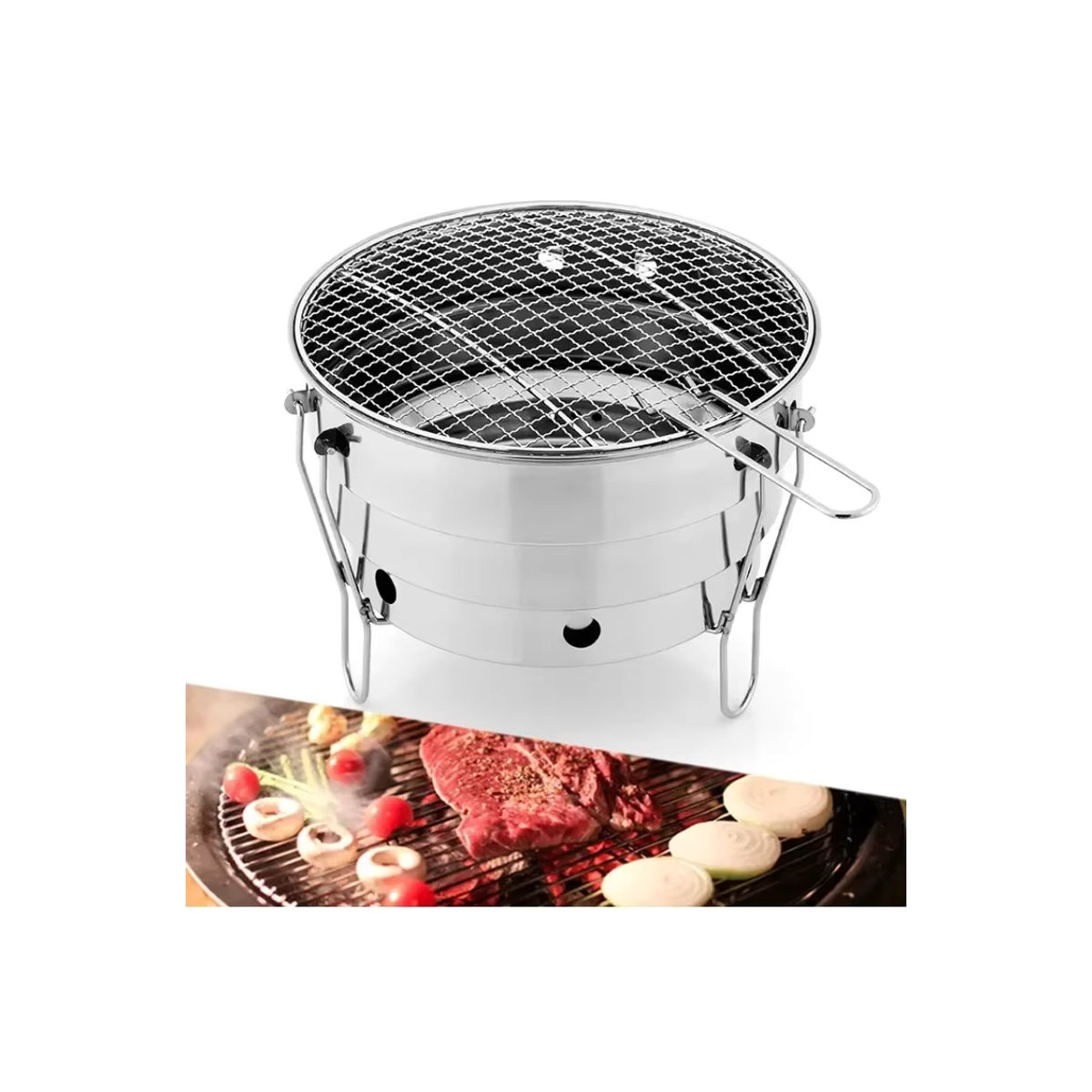Tragbarer Klappbarer Holzkohlegrill aus Edelstahl mit Grillnetz für Outdoor und Camping - Bild 7