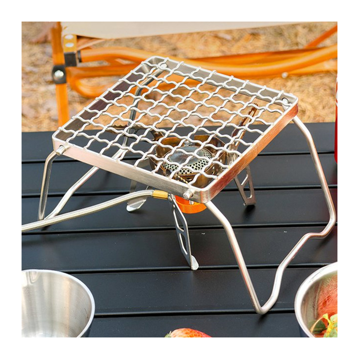 Tragbarer Klappgrill aus Edelstahl für Camping und Picknick als Gas- oder Holzgrill - Bild 1