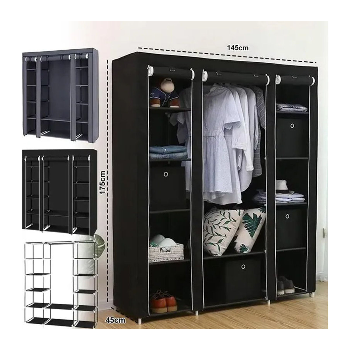 Tragbarer Kleiderschrank Kleiderorganizer aus Vliesstoff von LONENESSL in Anthrazit und Schwarz, H x B x T: 175 x 150 x 45 cm - Bild 1