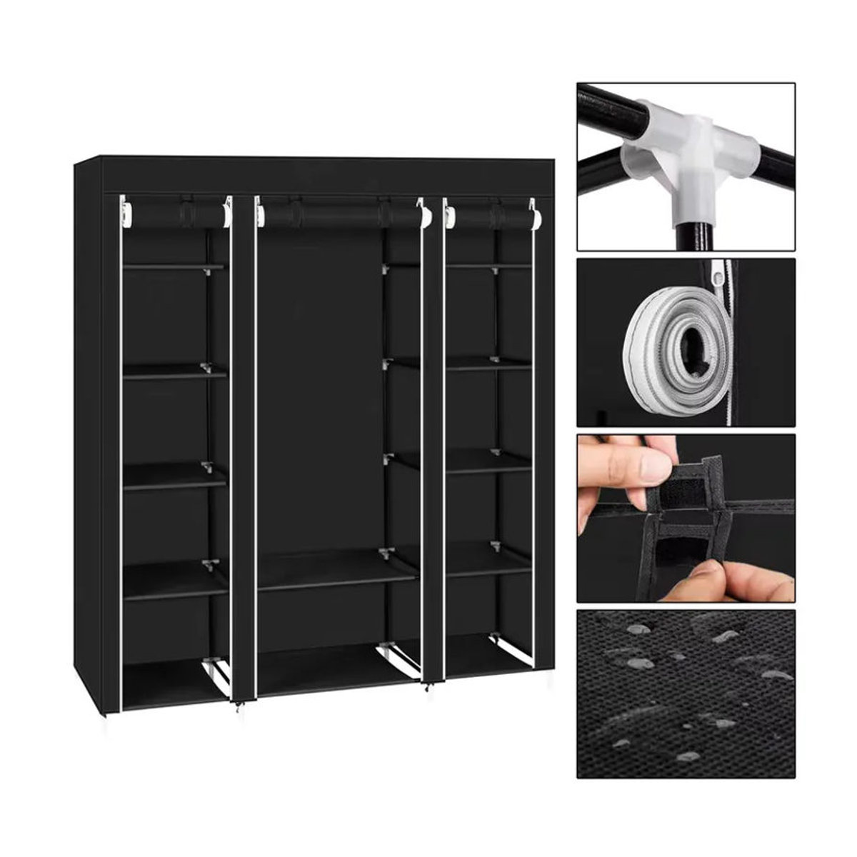 Tragbarer Kleiderschrank Kleiderorganizer aus Vliesstoff von LONENESSL in Anthrazit und Schwarz, H x B x T: 175 x 150 x 45 cm - Bild 3