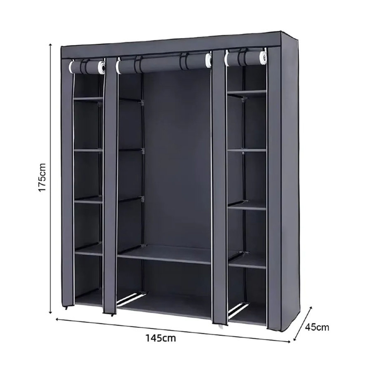 Tragbarer Kleiderschrank Kleiderorganizer aus Vliesstoff von LONENESSL in Anthrazit und Schwarz, H x B x T: 175 x 150 x 45 cm - Bild 4