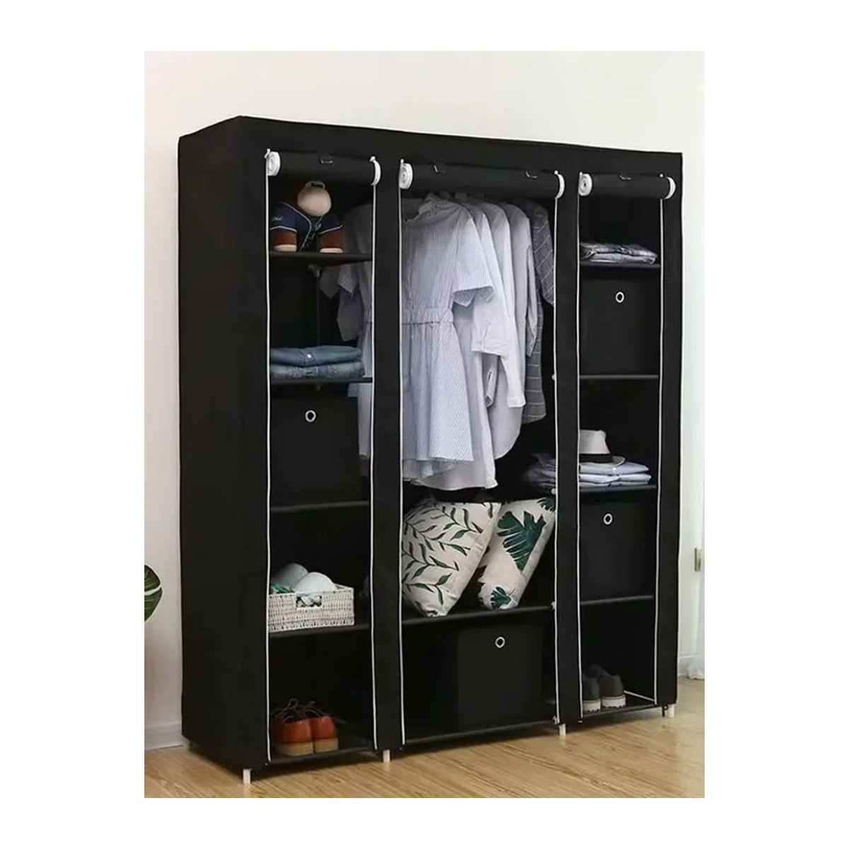 Tragbarer Kleiderschrank Kleiderorganizer aus Vliesstoff von LONENESSL in Anthrazit und Schwarz, H x B x T: 175 x 150 x 45 cm - Bild 5