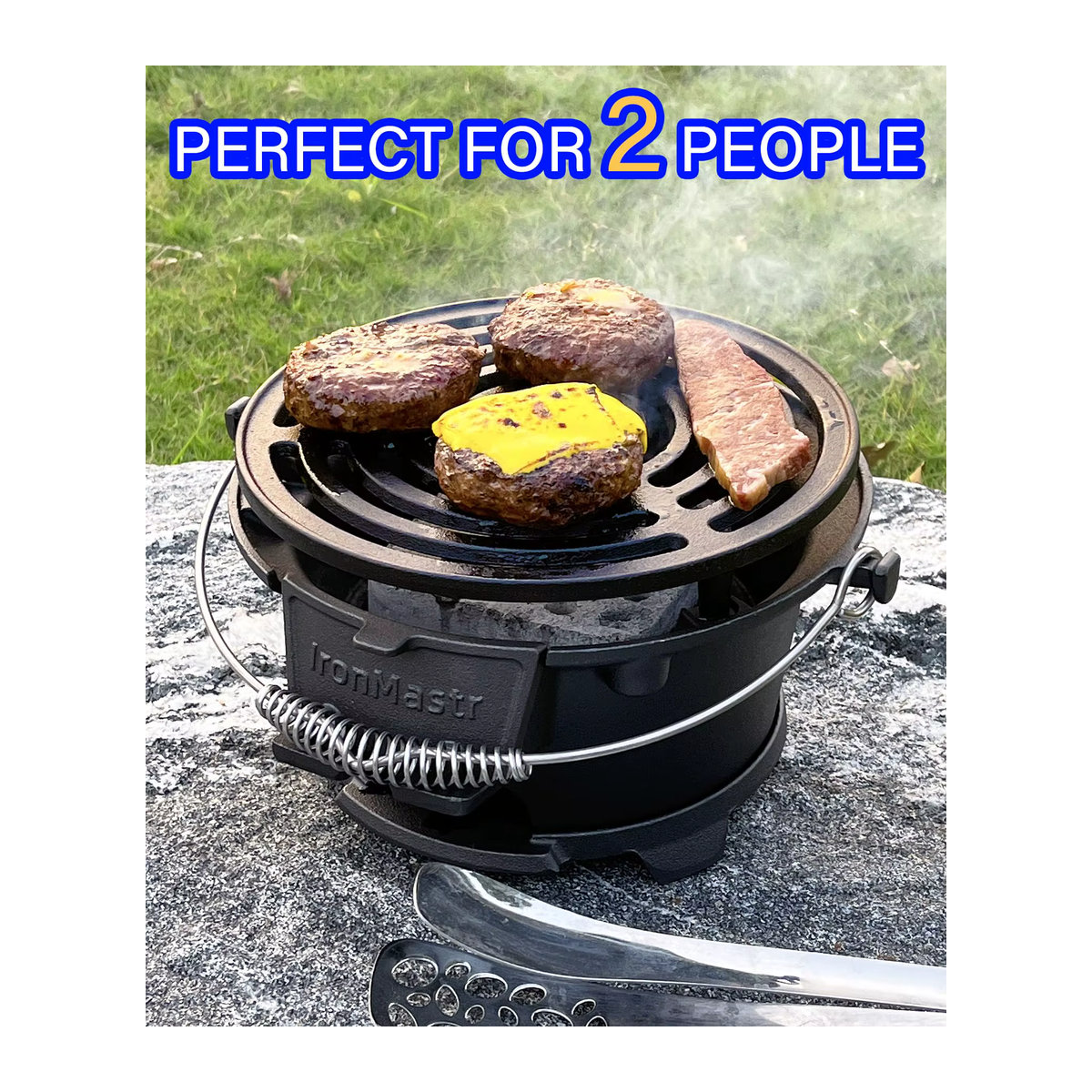 Tragbarer Mini Hibachi-Grill aus Gusseisen für Holzkohle in Schwarz - Bild 3