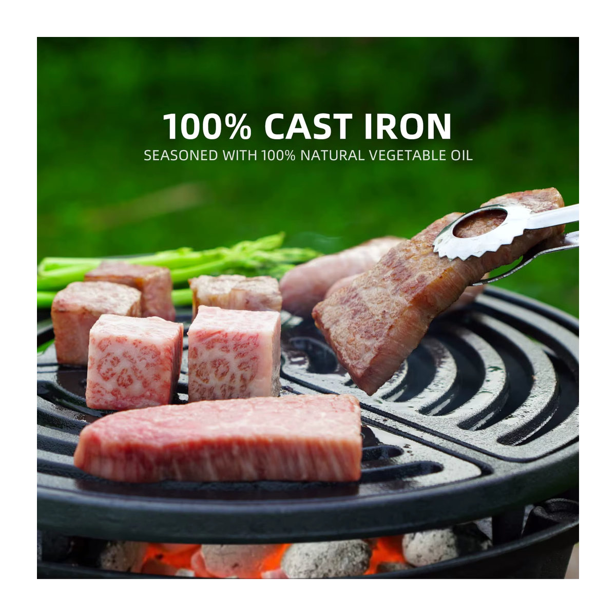 Tragbarer Mini Hibachi-Grill aus Gusseisen für Holzkohle in Schwarz - Bild 4