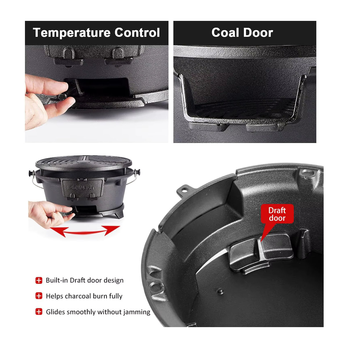Tragbarer Mini Hibachi-Grill aus Gusseisen für Holzkohle in Schwarz - Bild 5
