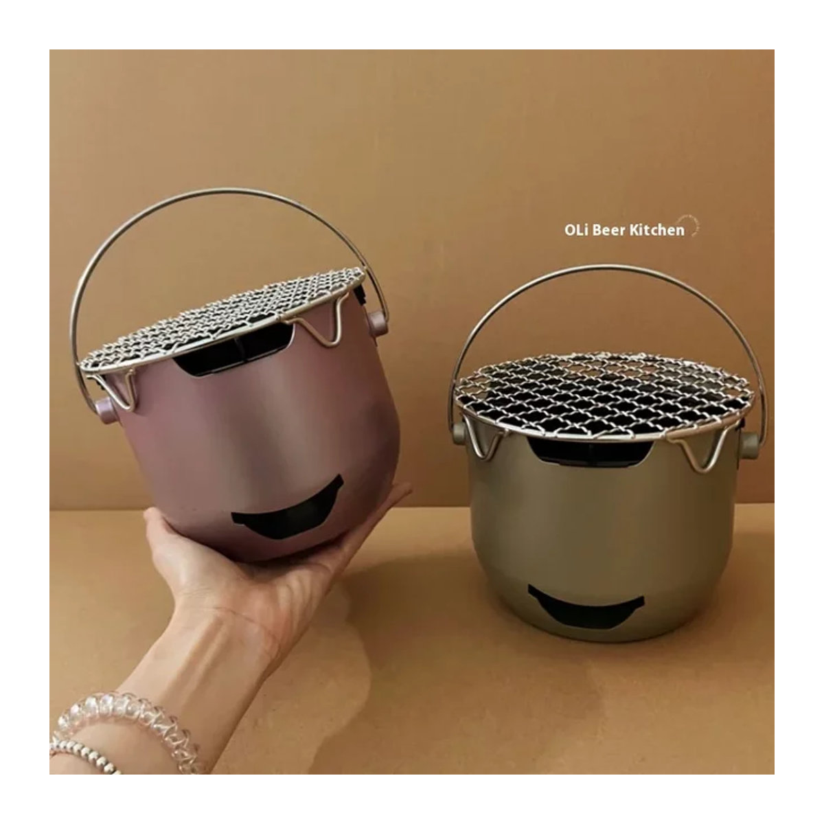 Tragbarer Mini Kohlegrill aus Edelstahl in Lila, B/T/H: 14 x 12 x 11 cm - Bild 1