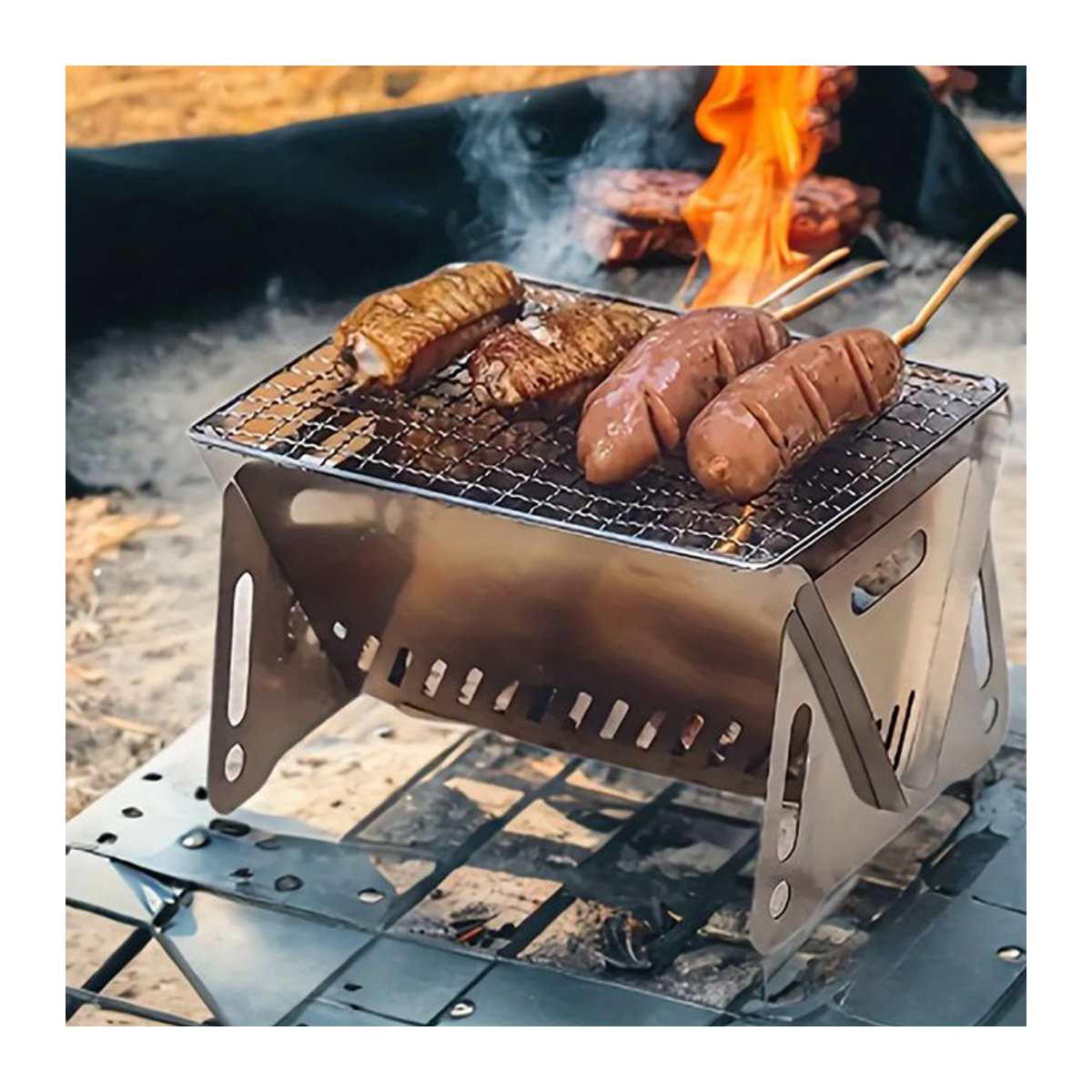 Tragbarer Outdoor-Grillofen aus Edelstahl, faltbarer Brennholzofen für Camping und Picknick - Bild 1