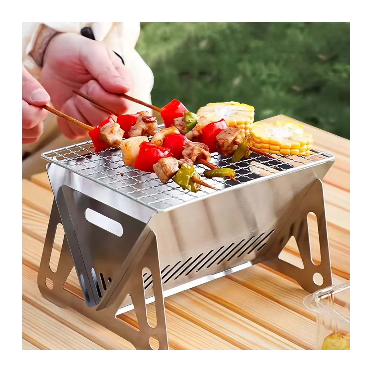 Tragbarer Outdoor-Grillofen aus Edelstahl, faltbarer Brennholzofen für Camping und Picknick - Bild 2