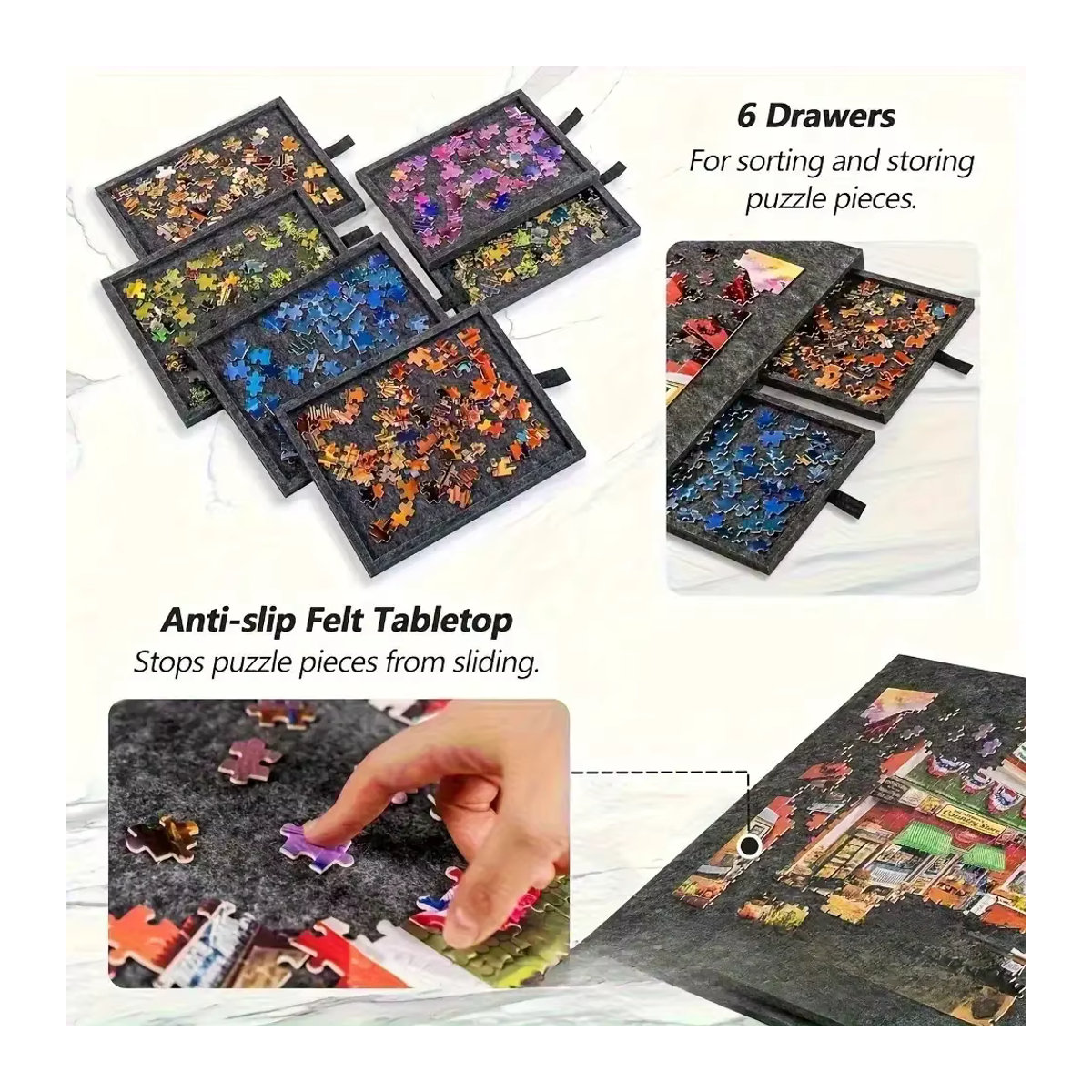 Tragbarer Puzzeltisch in Grau mit 6 Schubladen und höhenverstellbarer Oberfläche für bis zu 1500 Teile - Bild 3