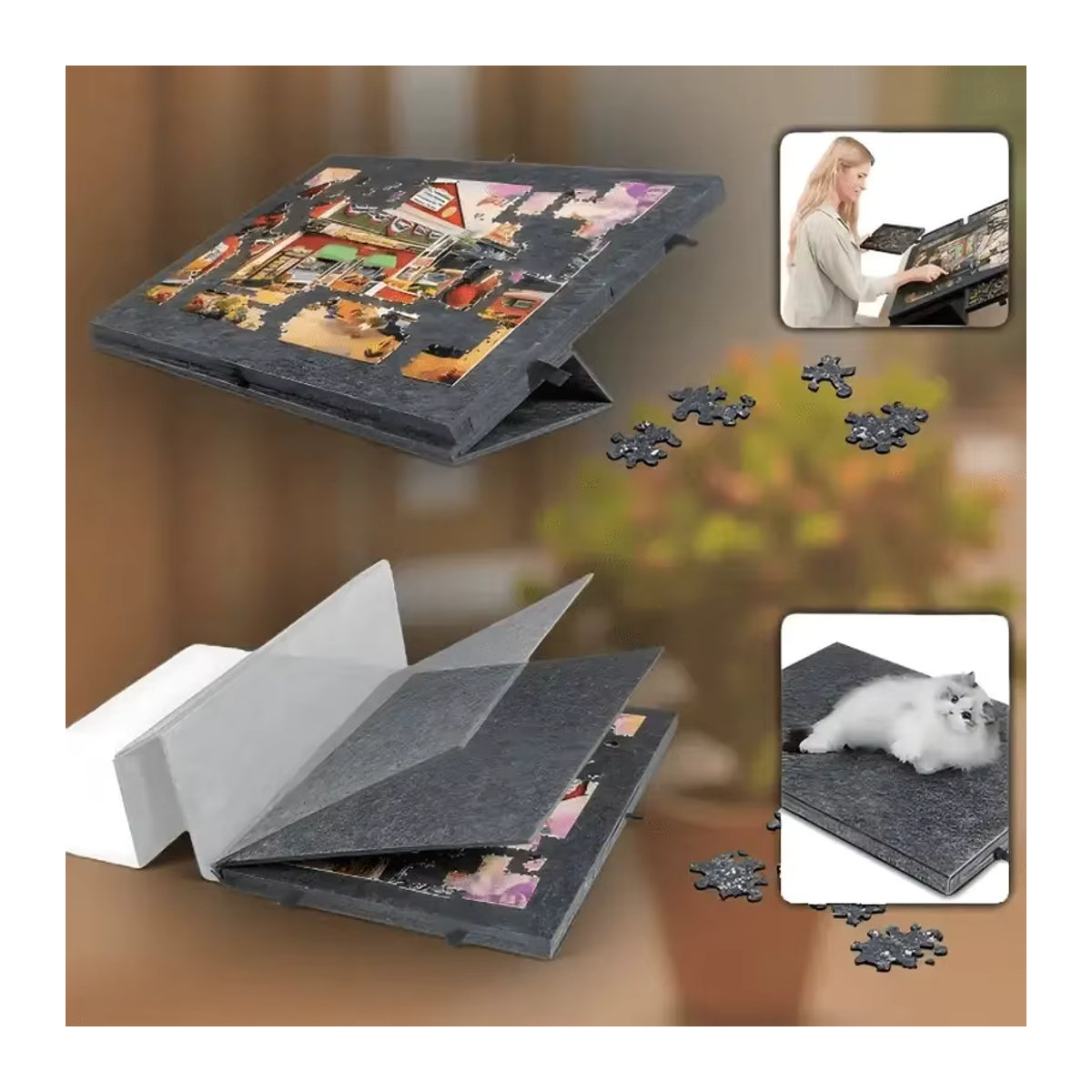 Tragbarer Puzzeltisch in Grau mit 6 Schubladen und höhenverstellbarer Oberfläche für bis zu 1500 Teile - Bild 4