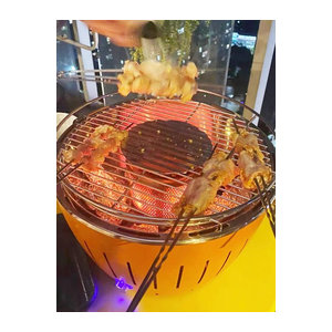 Tragbarer rauchfreier Holzkohlegrill mit Lüfter aus Edelstahl und Metall in Blau