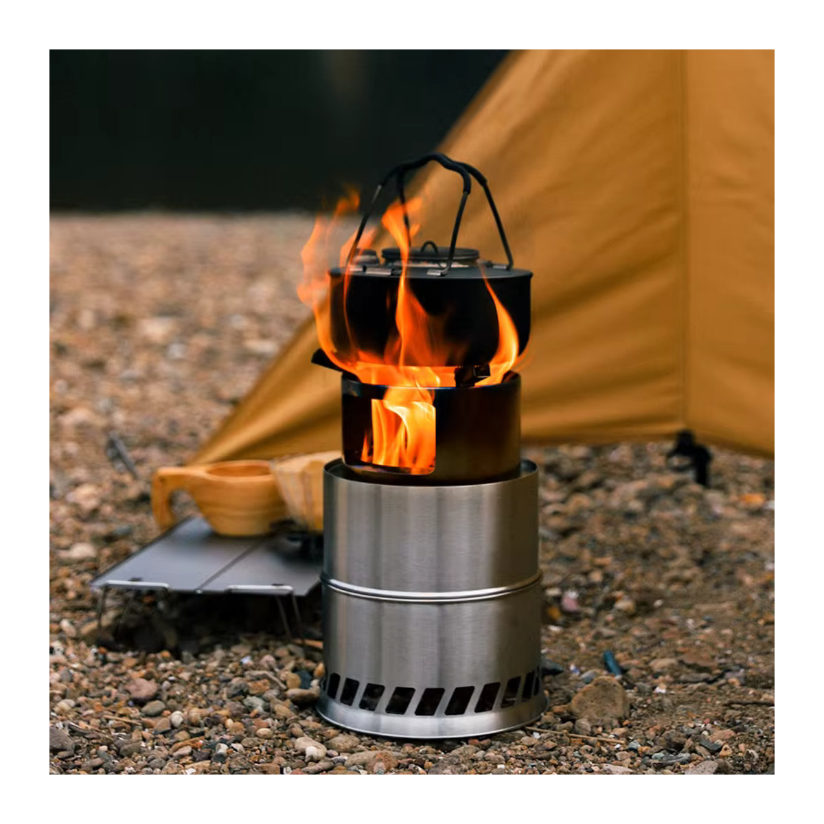 Tragbarer runder Holzofen aus Edelstahl für Outdoor und Camping mit Holzkohle oder Holz - Bild 2
