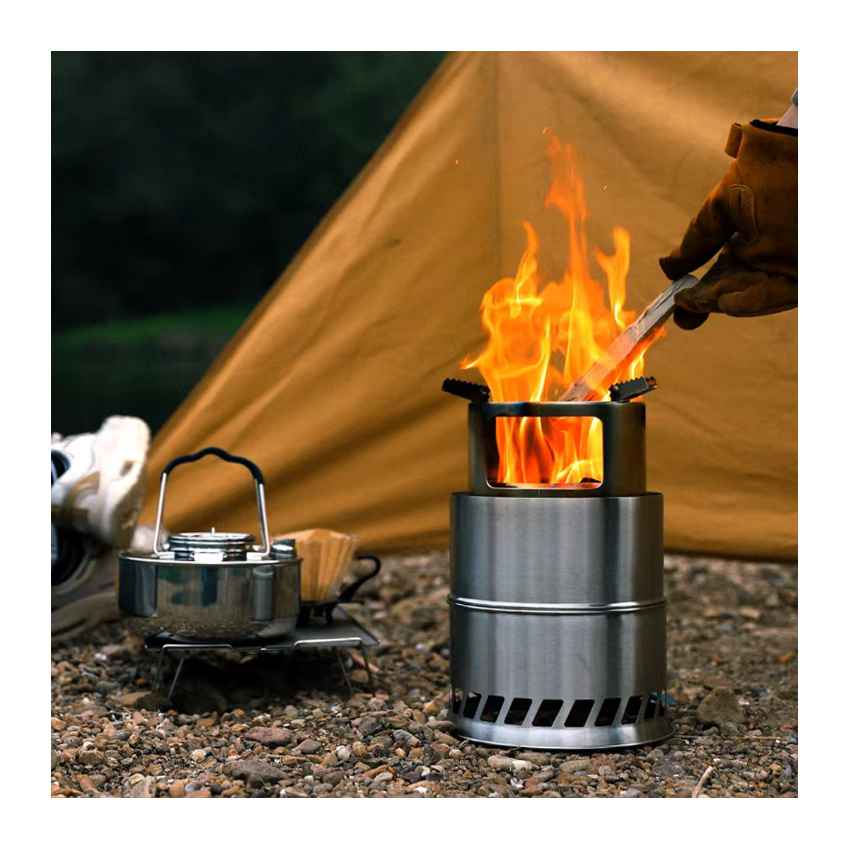 Tragbarer runder Holzofen aus Edelstahl für Outdoor und Camping mit Holzkohle oder Holz - Bild 3