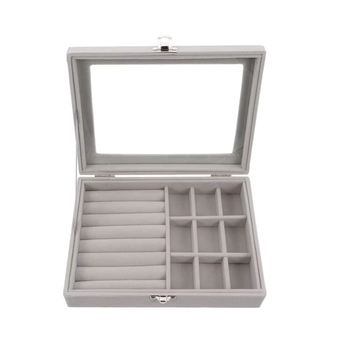 Tragbarer Schmuck-Organizer aus Samt in Grau für Ringe, Ohrringe und Schmuckdisplay - Bild 1